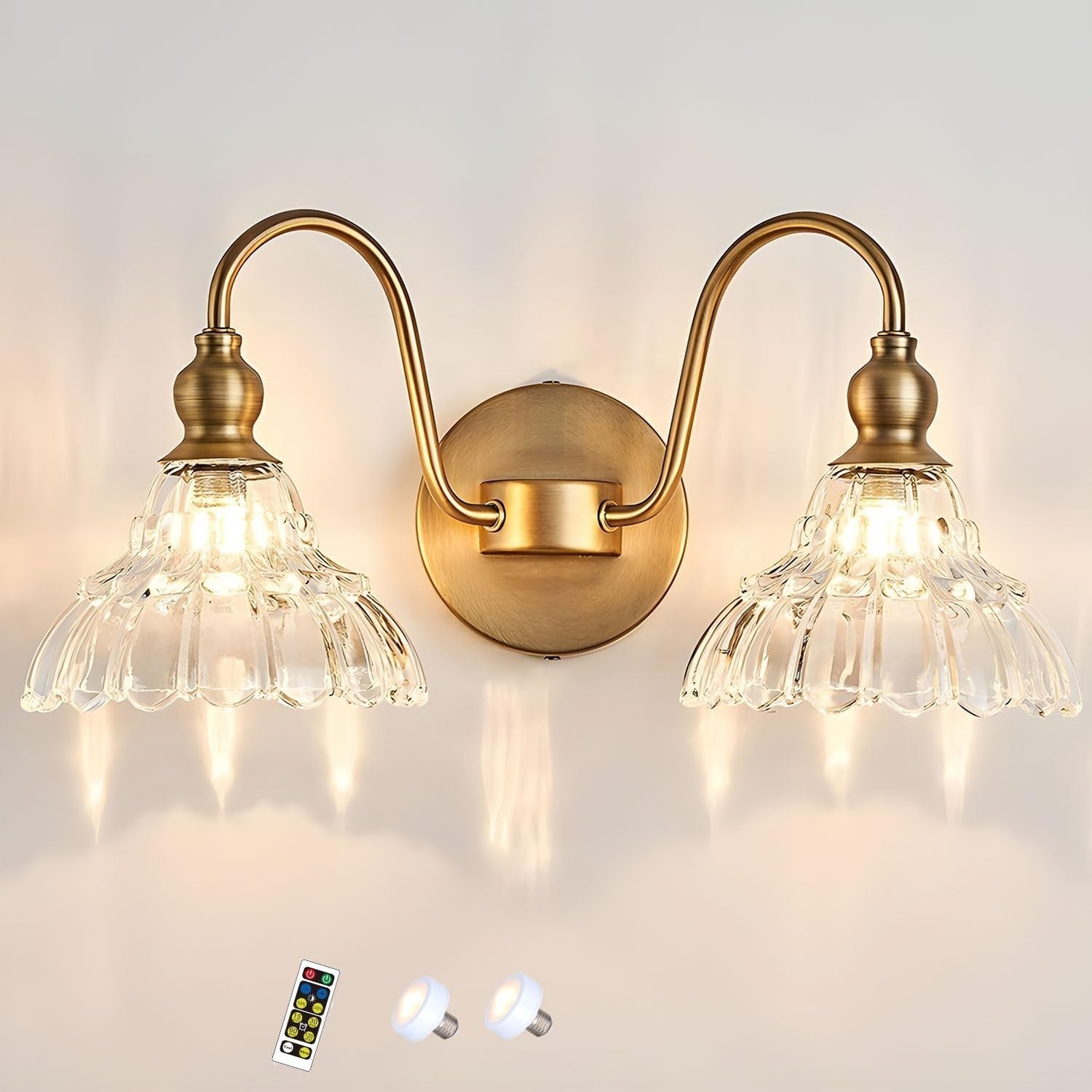 Wireless Battery Wall Sconces Set of 2, Remote Control & Dimmable LED Lights