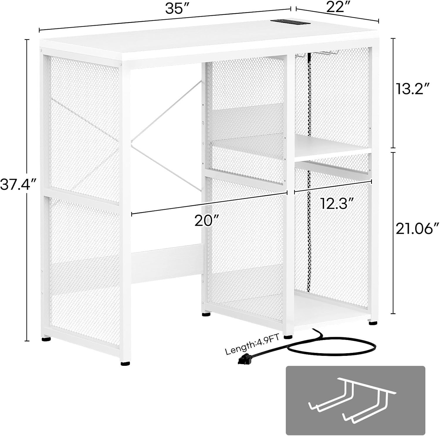 Mini Fridge Stand with Power Outlets Wine Bar Storage Cabinet White Industrial