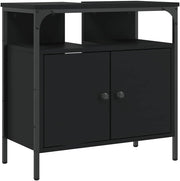 Black Under Sink Bathroom Cabinet 2 Door Vanity Storage Unit with Open Shelf