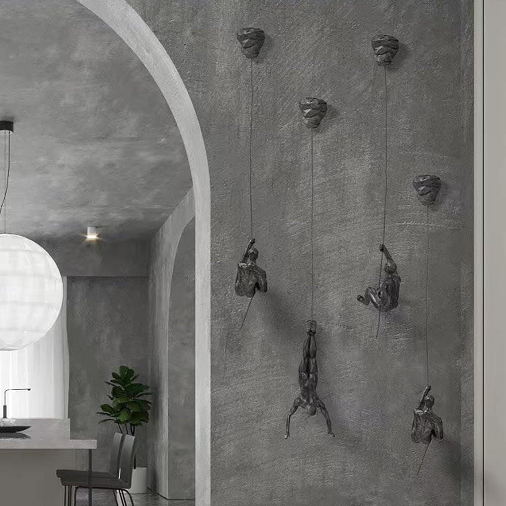 Climbing Man Wall Sculpture Set 3 Silver Resin 3D Art