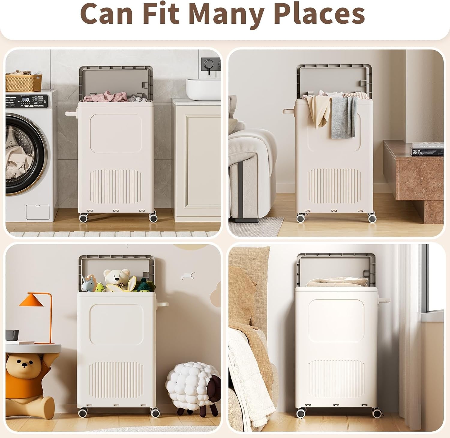 2-Pack 50L Slim Laundry Baskets with Lid & Wheels | Narrow Rolling Hampers Set
