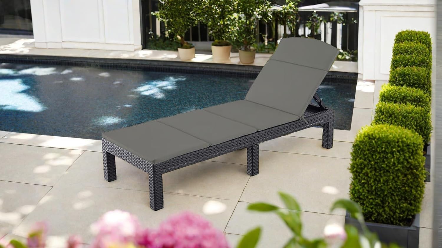 Adjustable Outdoor Garden Sun Lounger with Cushion, Weatherproof & Foldable