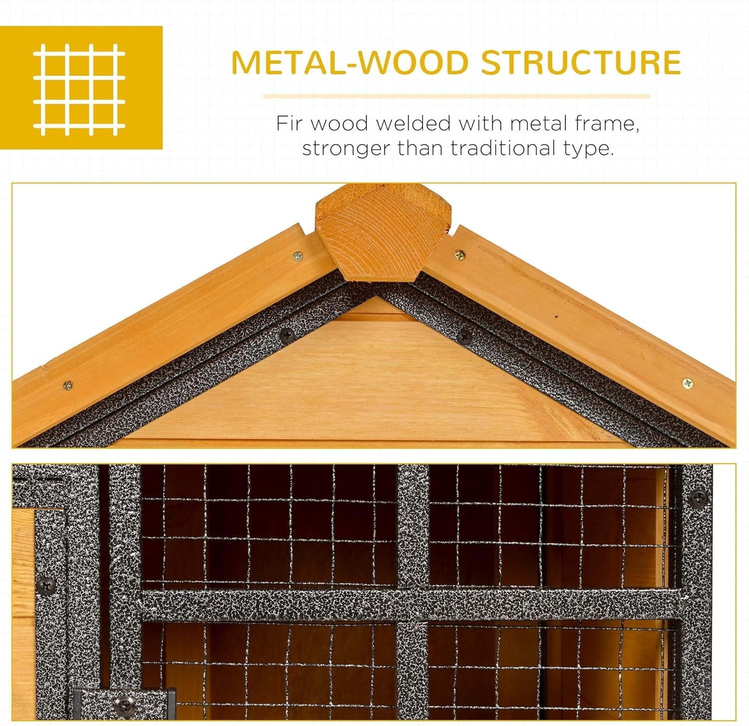 Outdoor Rabbit Hutch with Run Wooden Metal Cage Elevated Guinea Pig House