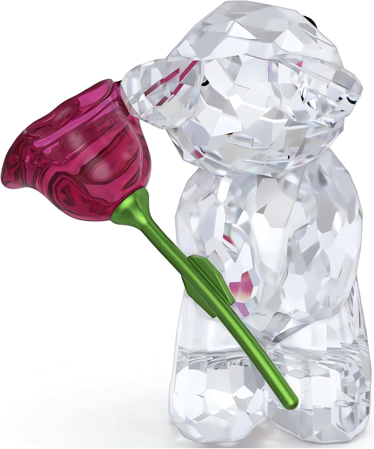 Crystal Bear Figurine with Pink Rose – Luxury Collectible Ornament Gift 4cm