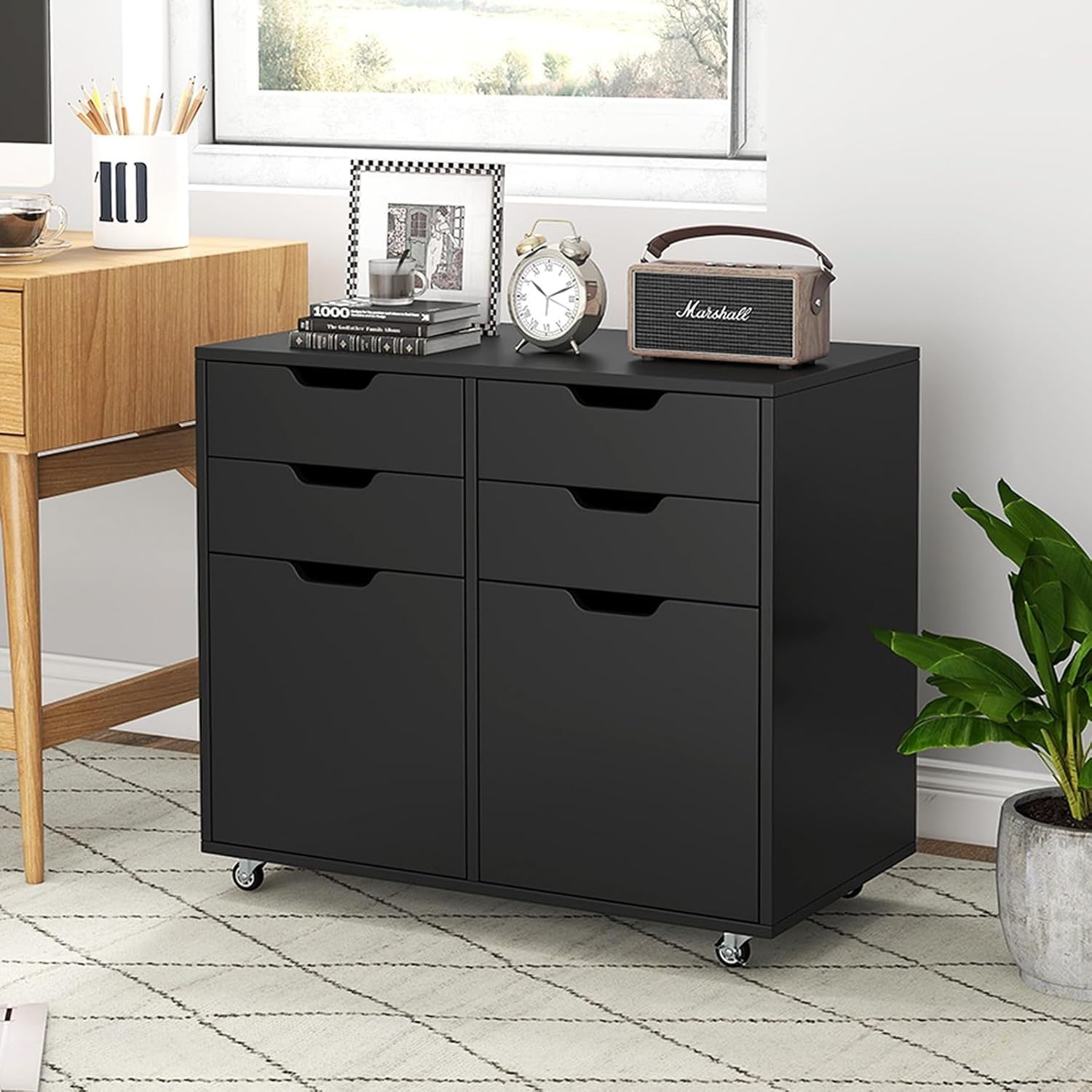 Black 4 Drawer Mobile File Cabinet 73x40x64cm Printer Stand