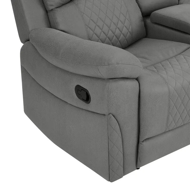 3 Seater Manual Recliner Sofa in Grey Air Leather with Diamond Stitching