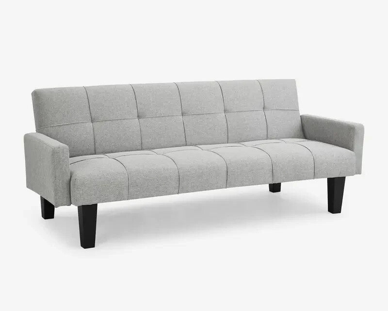 3 Seater Grey Sofa Bed Clic Clac Tufted Fabric Guest Sleeper Couch Modern