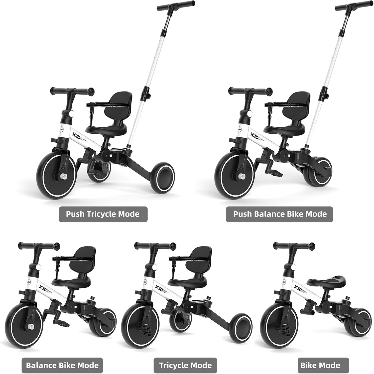 6 in 1 Foldable Toddler Tricycle Push Bike Adjustable Handle 1-4 Years