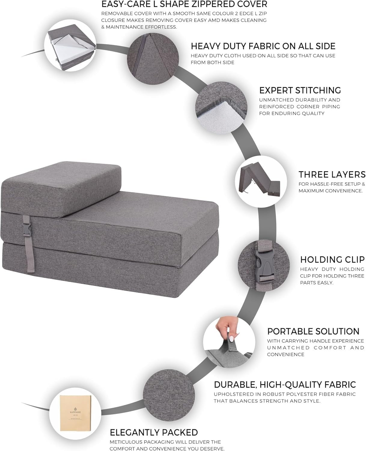 Z Bed Chair Futon Fold Out Sofa Guest Mattress Single Foam Seat Grey