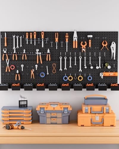 Metal Pegboard Wall Organizer Kit 48x24 Inch 158pcs Hooks Black