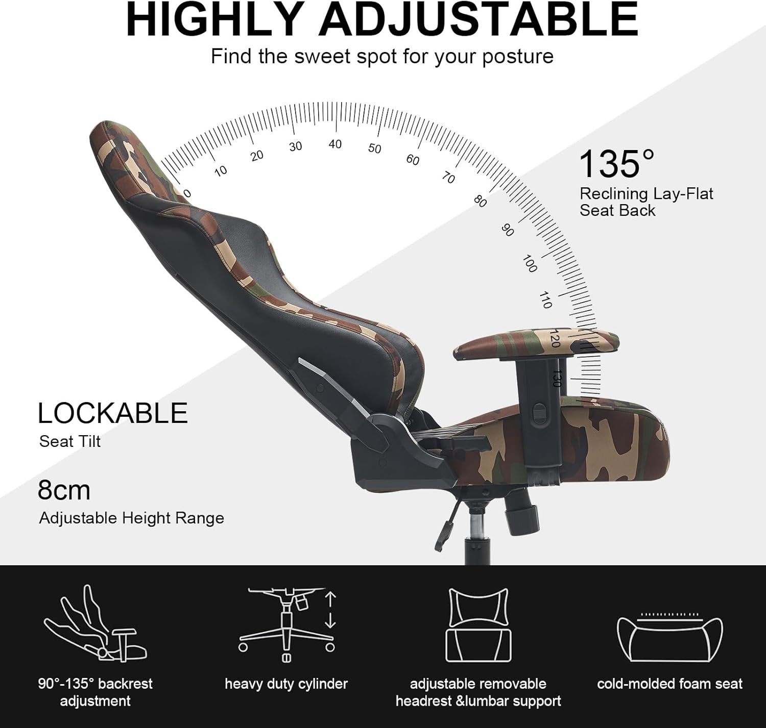 Ergonomic Gaming Chair 360° Swivel Recliner w/ Lumbar Headrest