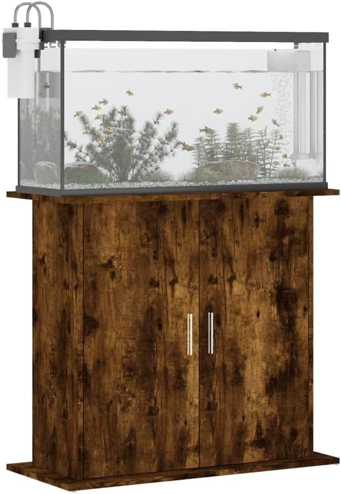 Rustic Fish Tank Stand with Storage – Smoked Oak Wood Cabinet Unit 81cm