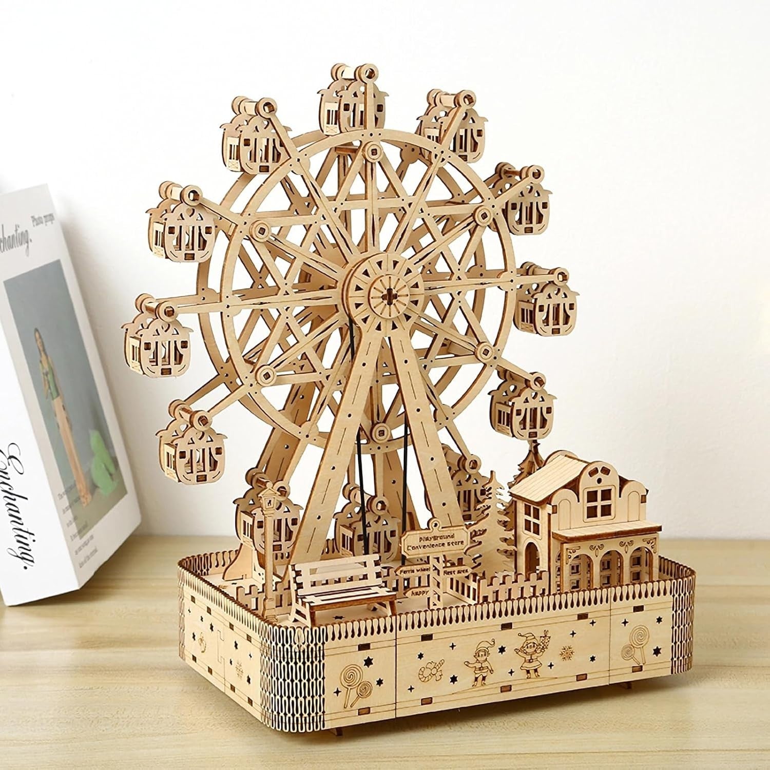 DIY Wooden Ferris Wheel Puzzle with Music Box – Mechanical Model Kit