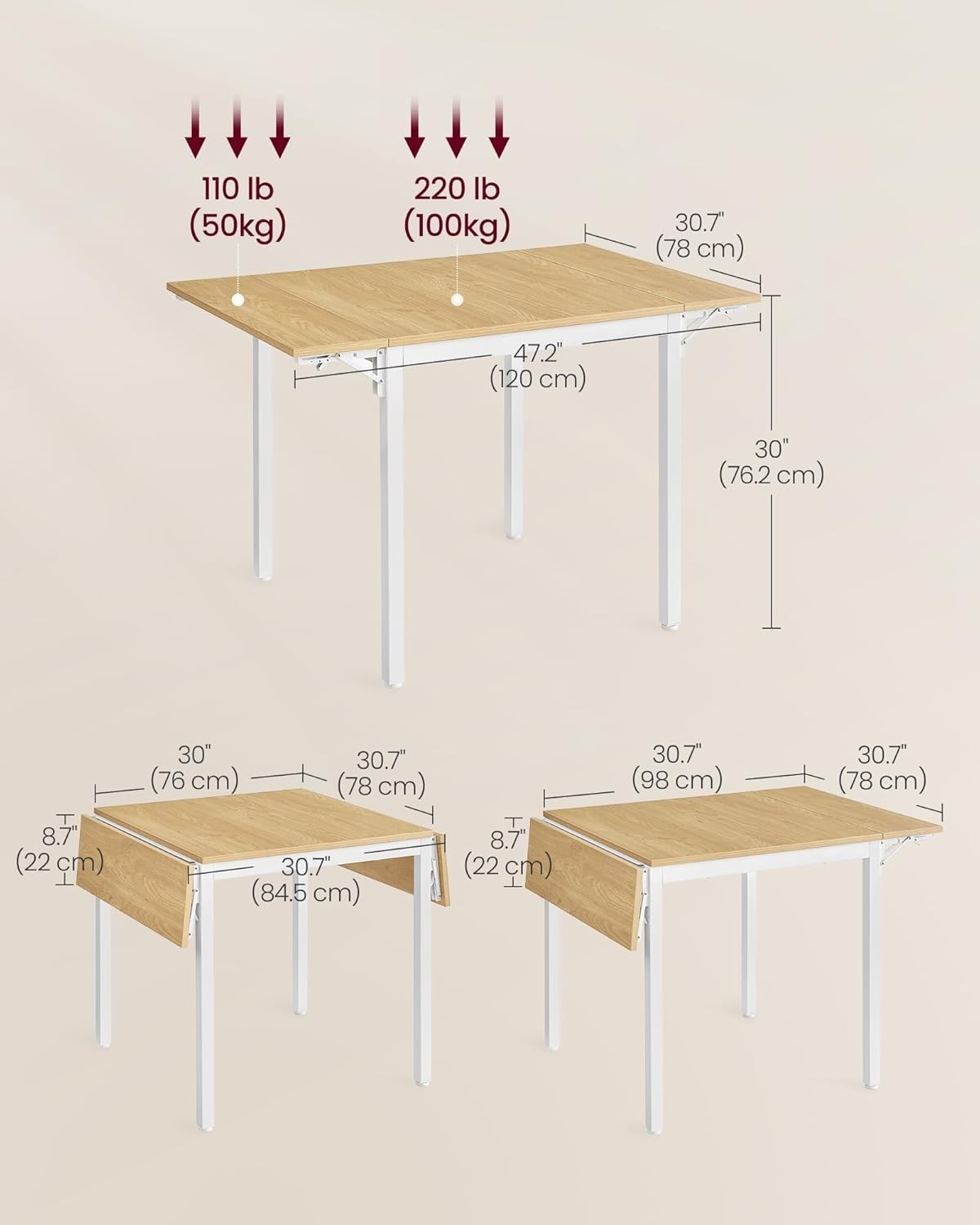 Foldable Dining Table Oak White Drop Leaf Small Space Kitchen 2–4 Seater