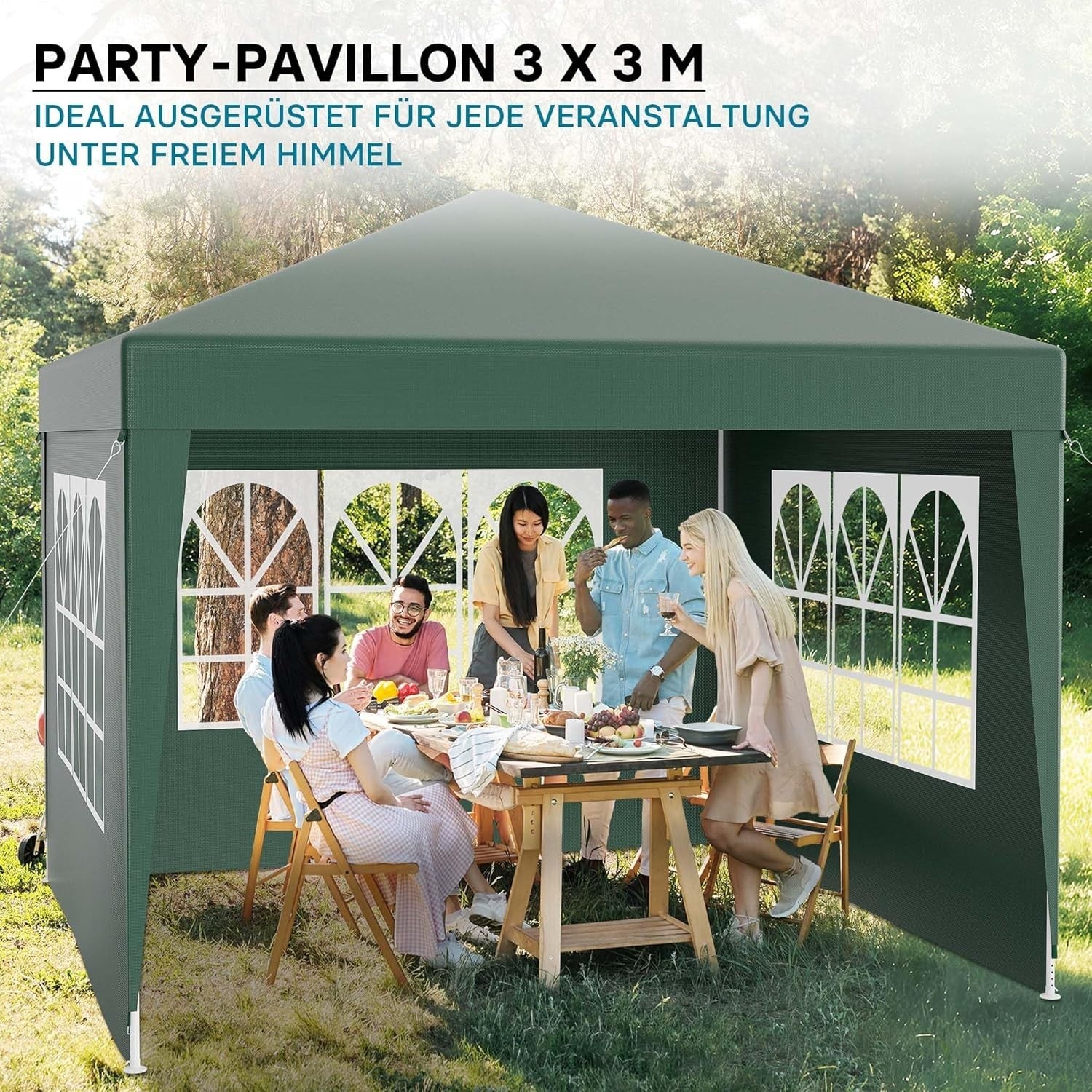 3x3m Green Pavilion Gazebo Party Tent Removable Sides UV50+ Garden Outdoor