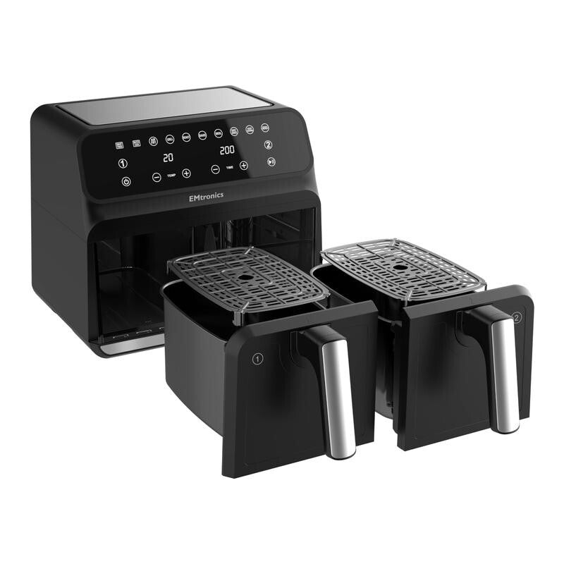 8L Dual Air Fryer 2500W Family Size Digital Cooker 2 Basket Oil-Free Black