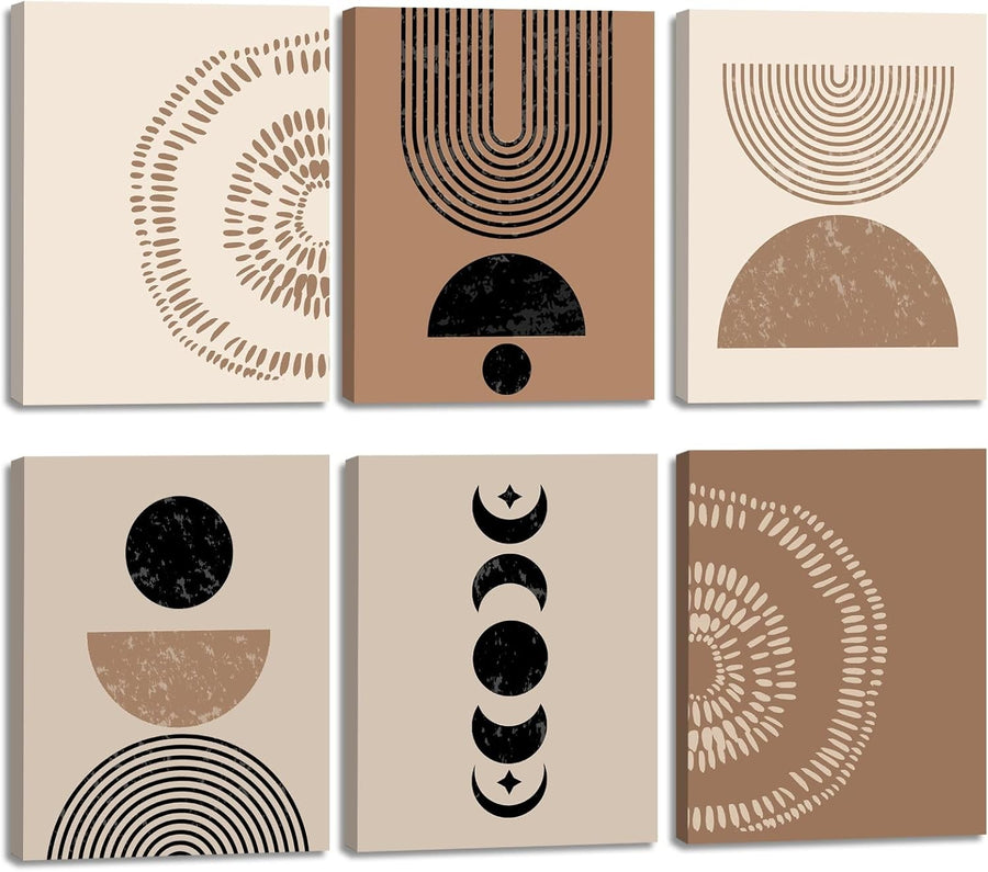 Set of 6 Boho Abstract Canvas Wall Art Framed 20x25cm