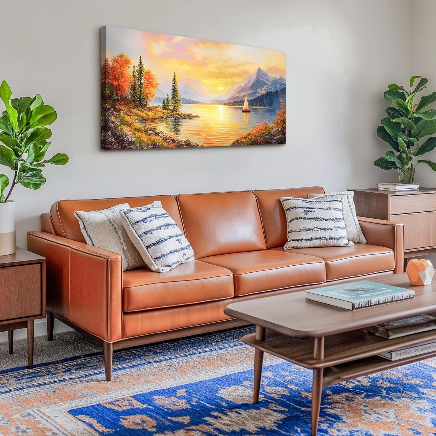 Sunset Landscape Canvas Wall Art 23x47 in Modern Nature Print