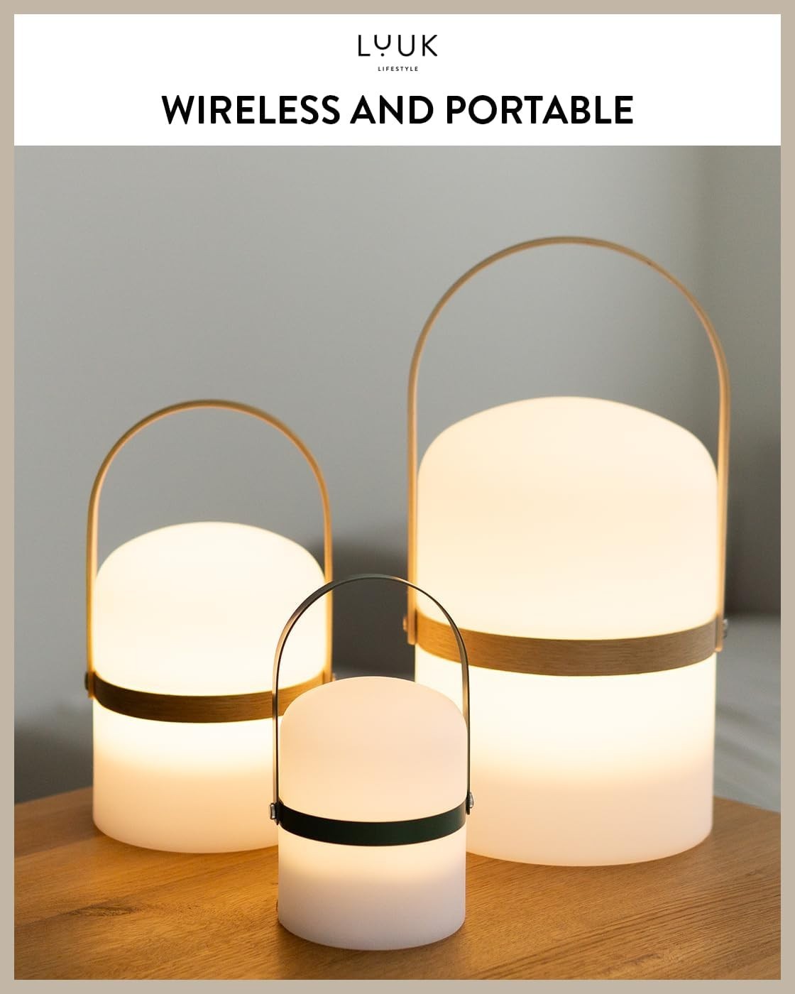 LED Lantern Wood 36cm Rechargeable Portable Light