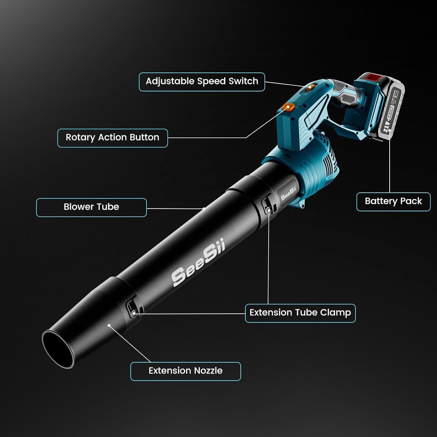 Cordless Leaf Blower 21V Dual Battery 5 Speed Lightweight Electric Garden Tool