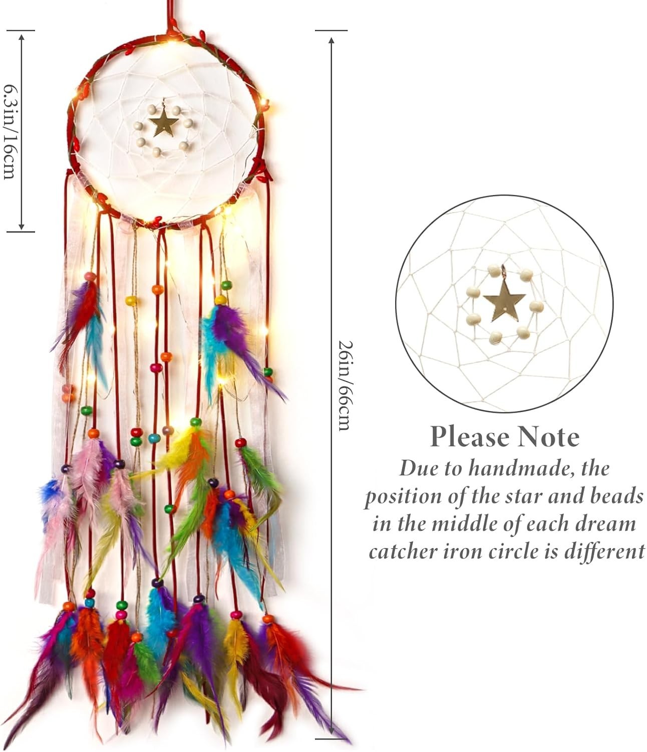 Colorful Boho Dreamcatcher with LED Fairy Lights Wall Decor