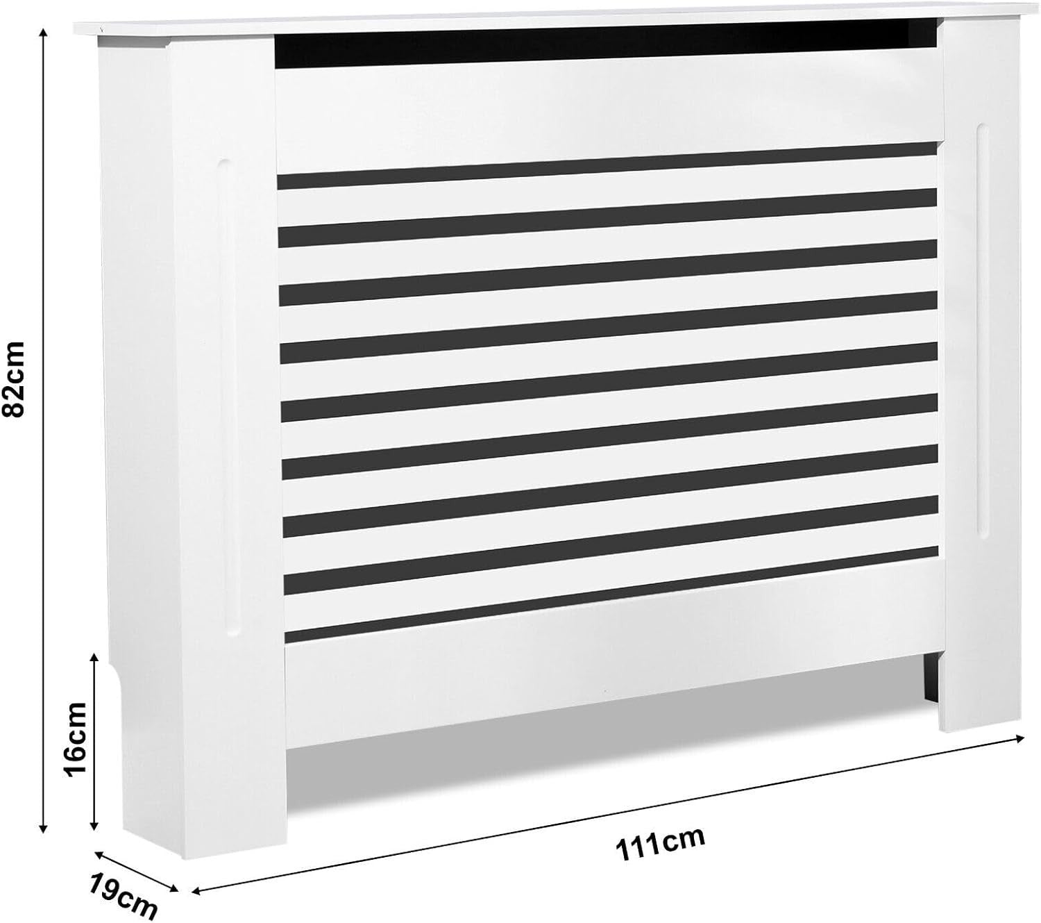 White Radiator Cover MDF Modern Horizontal Slat Cabinet Medium W112xH81cm
