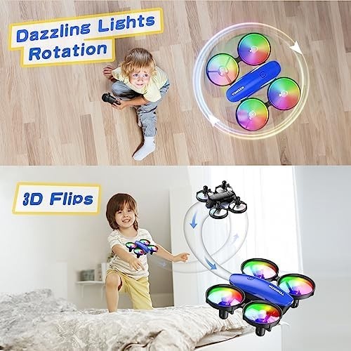 Mini LED Drone for Kids with 3D Flip, 5 Light Modes & 2 Batteries – Blue