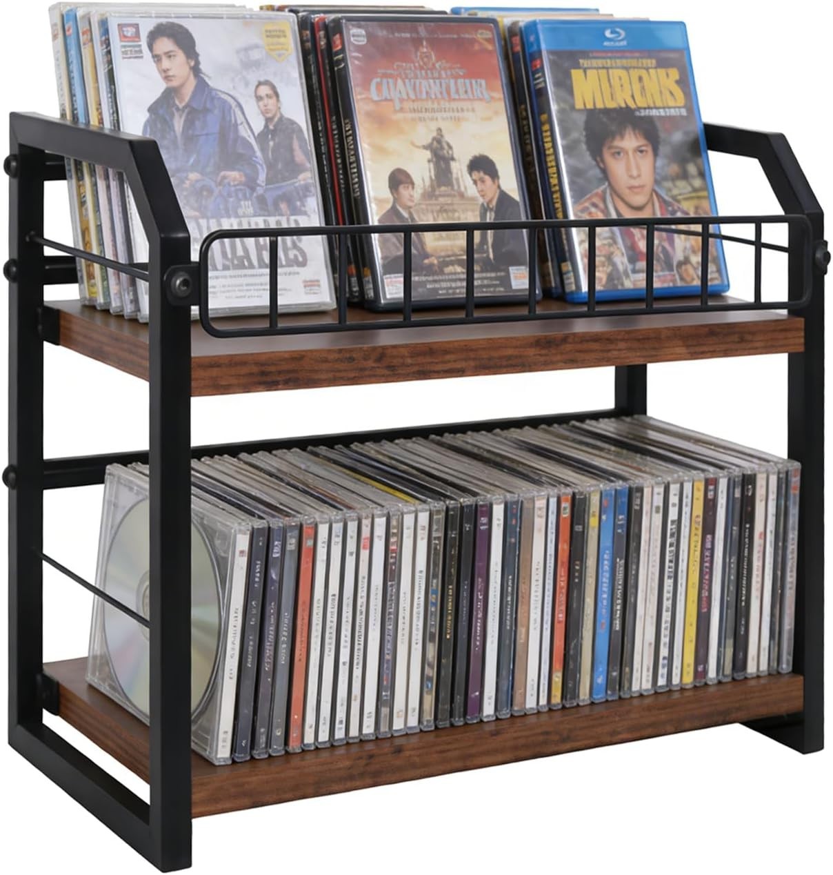2 Tier CD DVD Storage Rack Desktop Media Organizer Holds 50 Cases Walnut