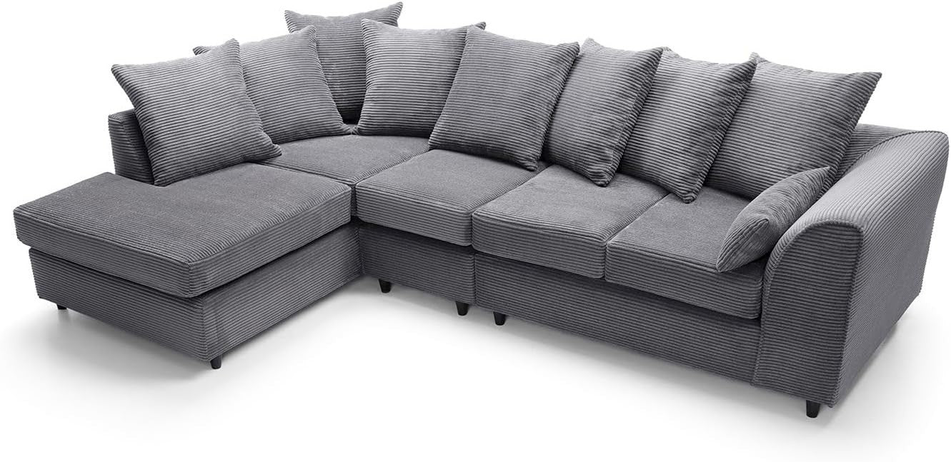 Luxury Jumbo 5-Seater L-Shape Sofa Grey Scatter Back Cushions Armrest