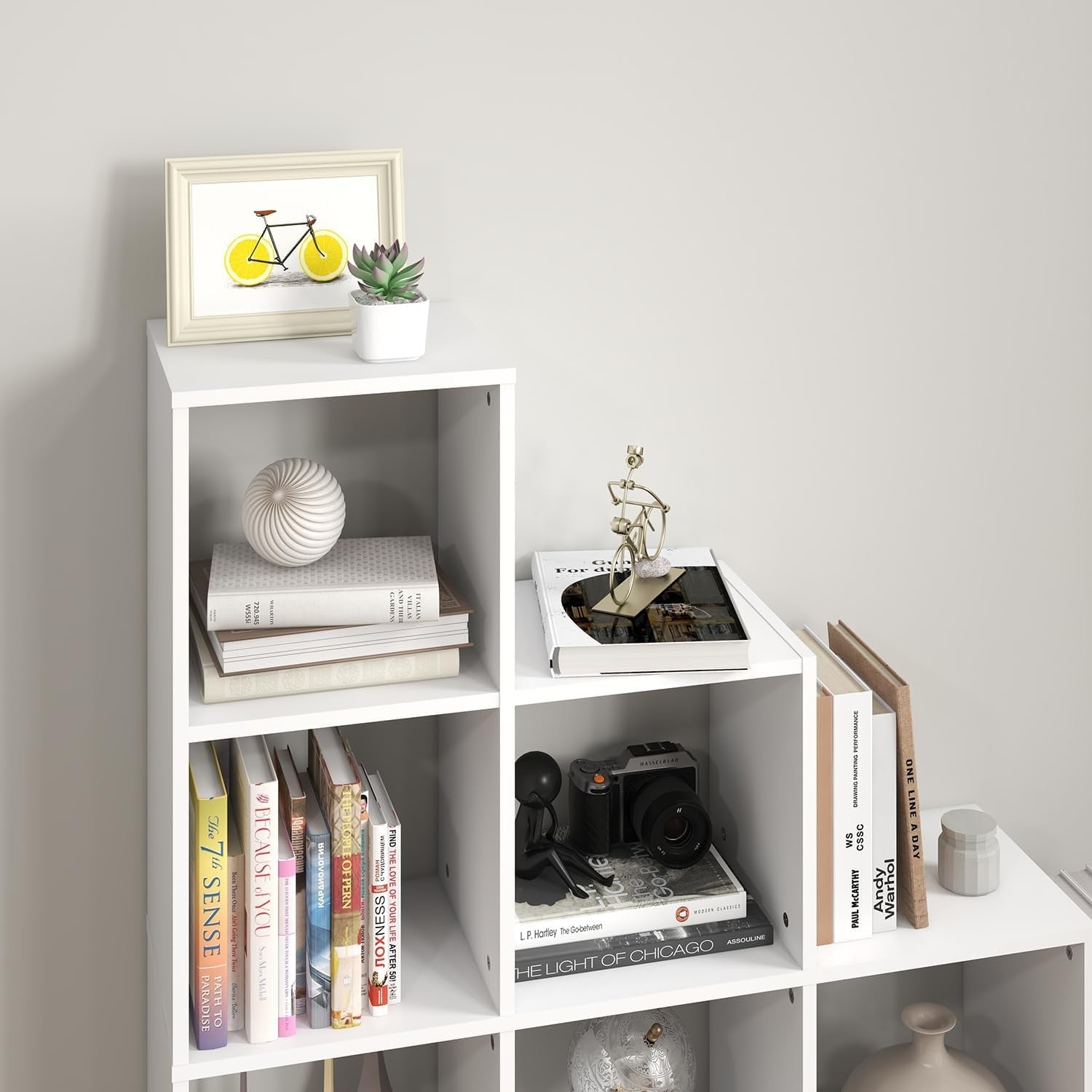 10-Cube Wooden Display Shelf Stair Bookcase Modern Storage Unit for Home & Offic
