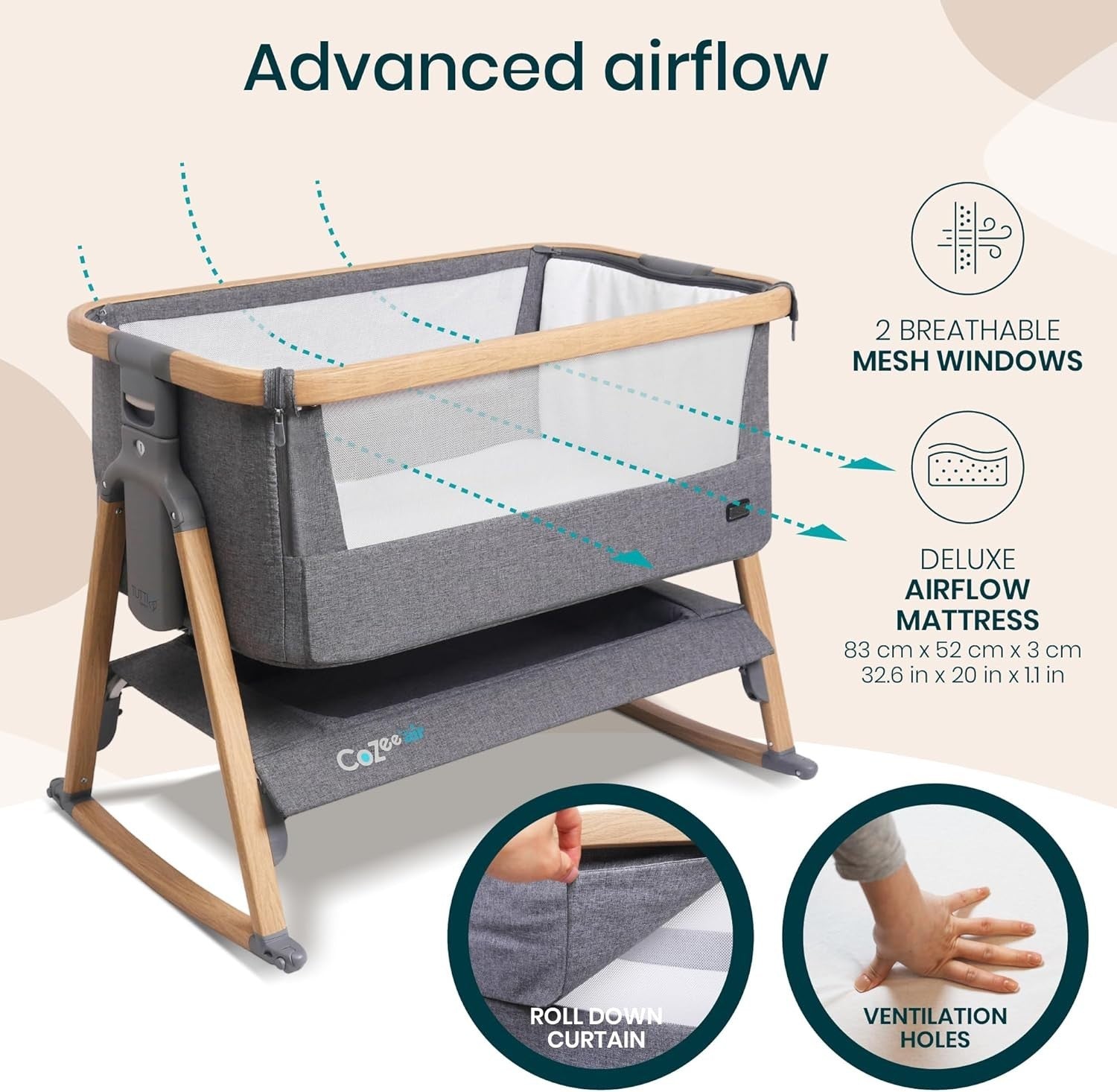 Foldable Baby Bedside Crib Co-Sleeper Cot with Mattress Travel Bag 2 Sheets Grey