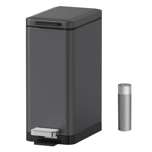 10L Slim Stainless Steel Step Trash Can Soft Close Pedal Bin Grey