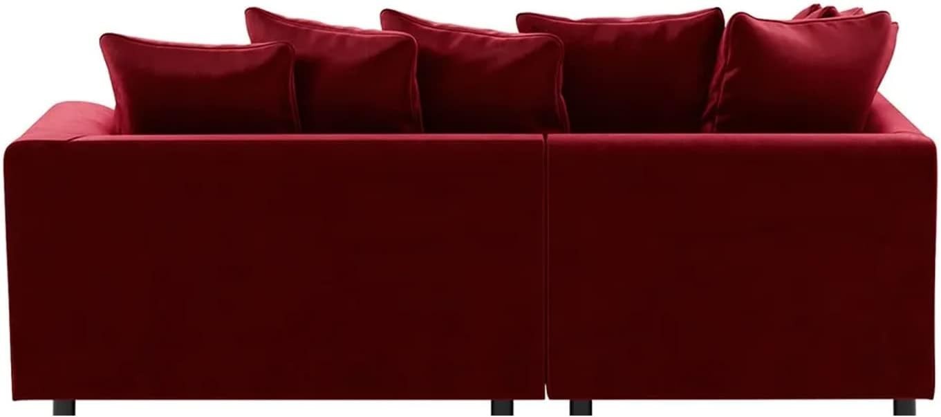 Red Plush Velvet 4-Seater L-Shaped Corner Sofa with Full Foam Cushions