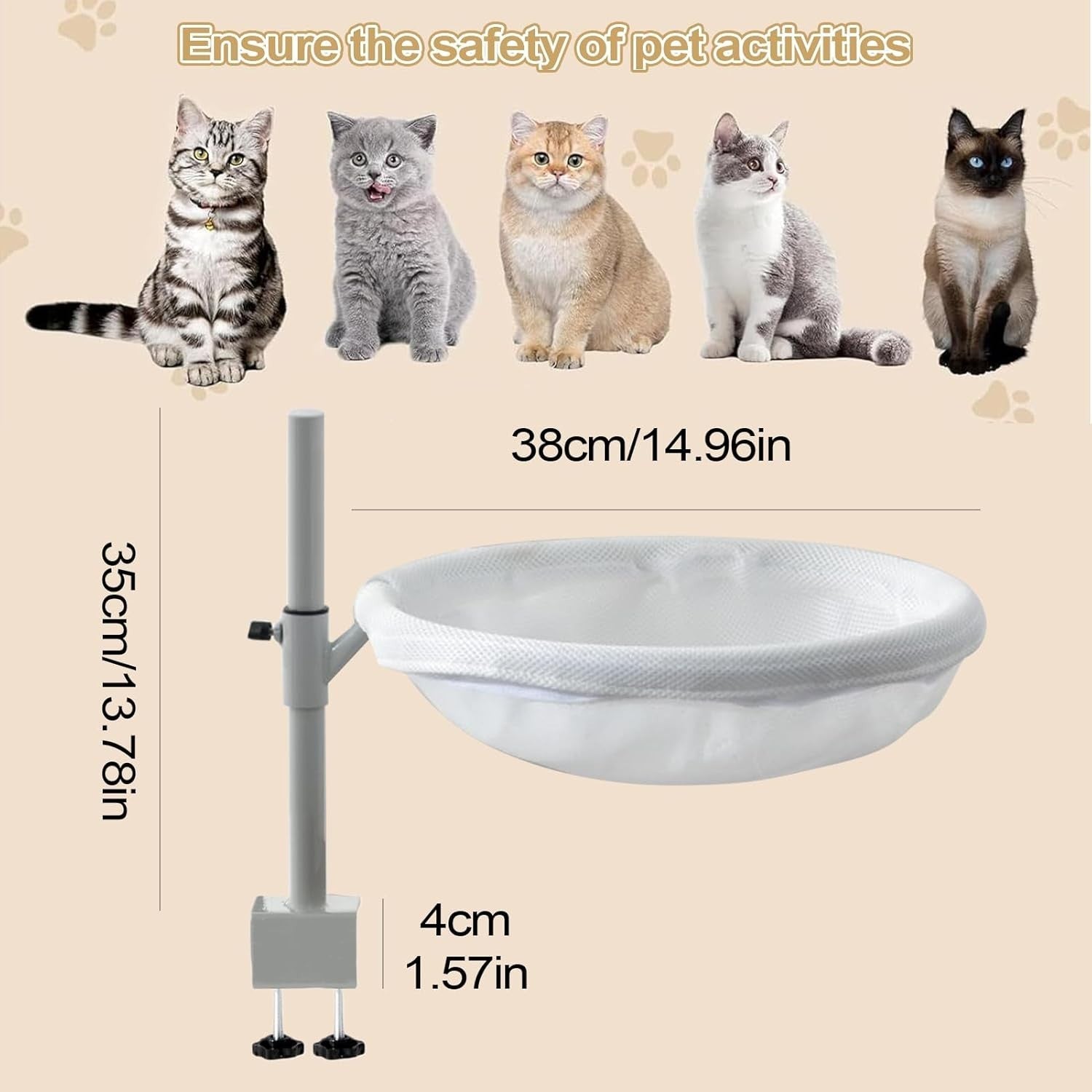 360° Rotating Cat Desk Hammock Washable Clamp On Kitty Bed White