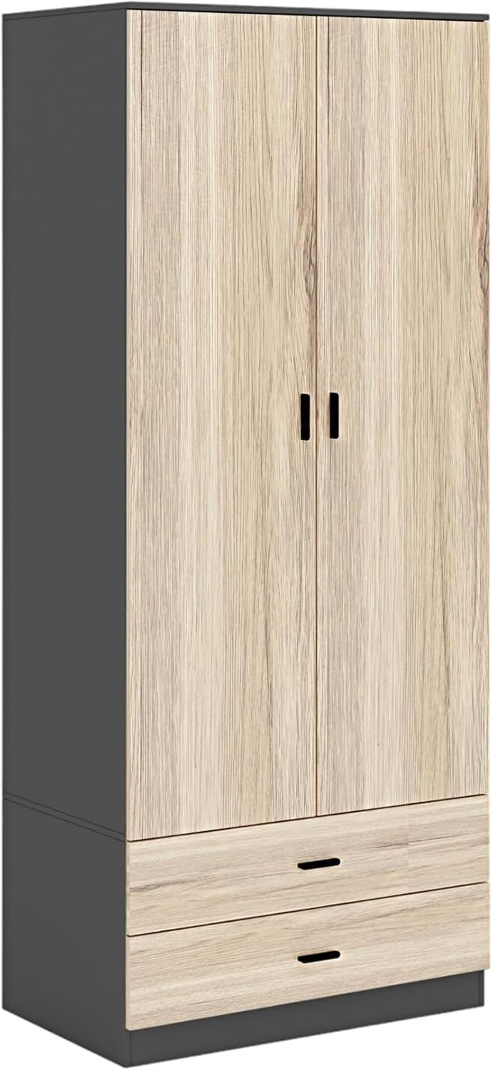 Black Oak 2 Door Wardrobe with Drawers Hanging Rail Bedroom Storage