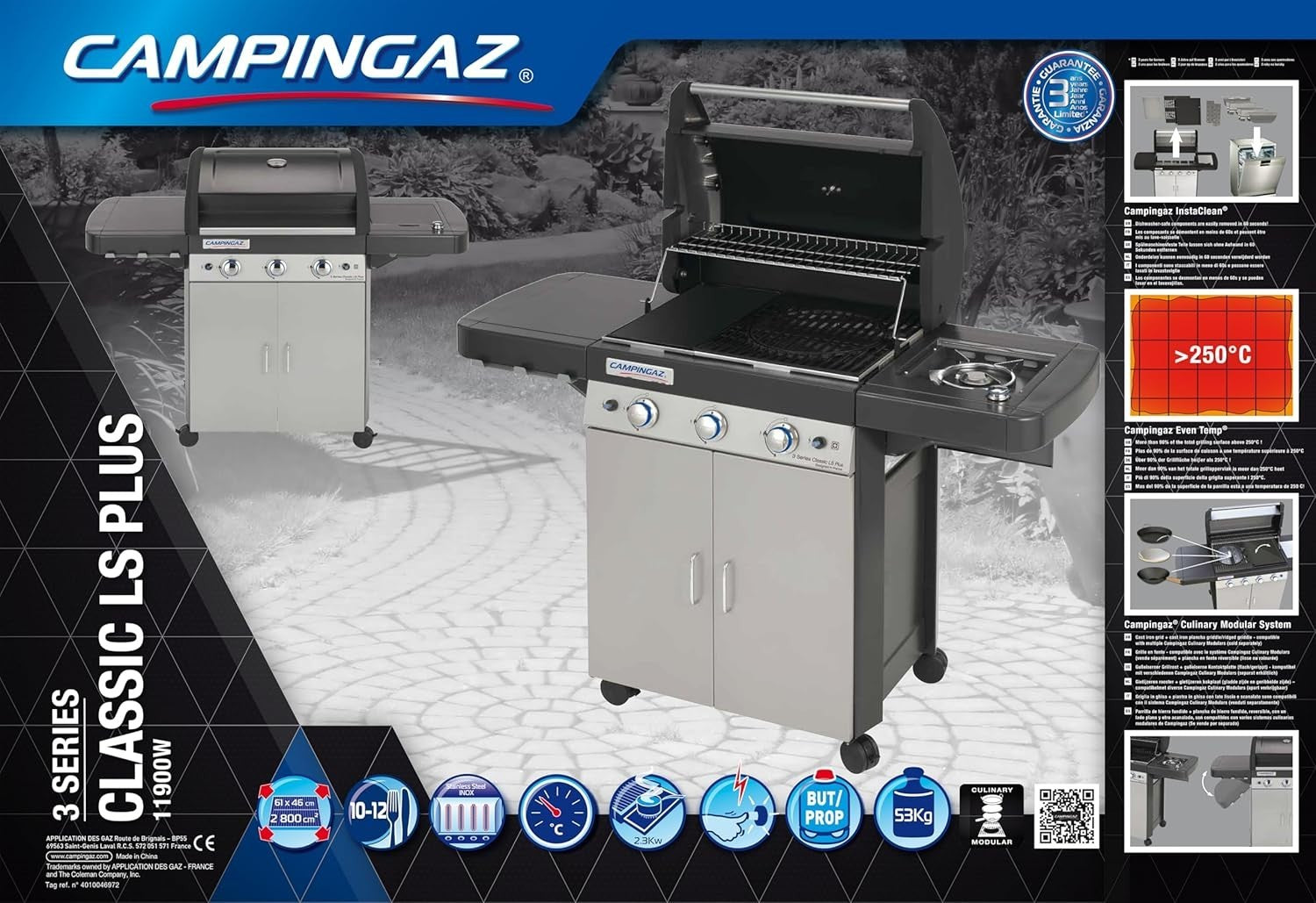 Premium 3-Burner Gas BBQ Grill with Side Burner, Cast Iron Grates