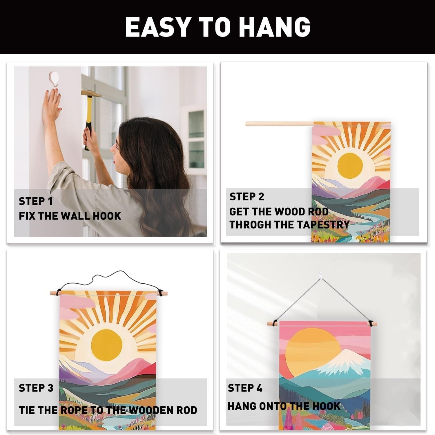 2-Pack Boho Abstract Landscape Tapestry 52"x13" Vertical Wall Decor