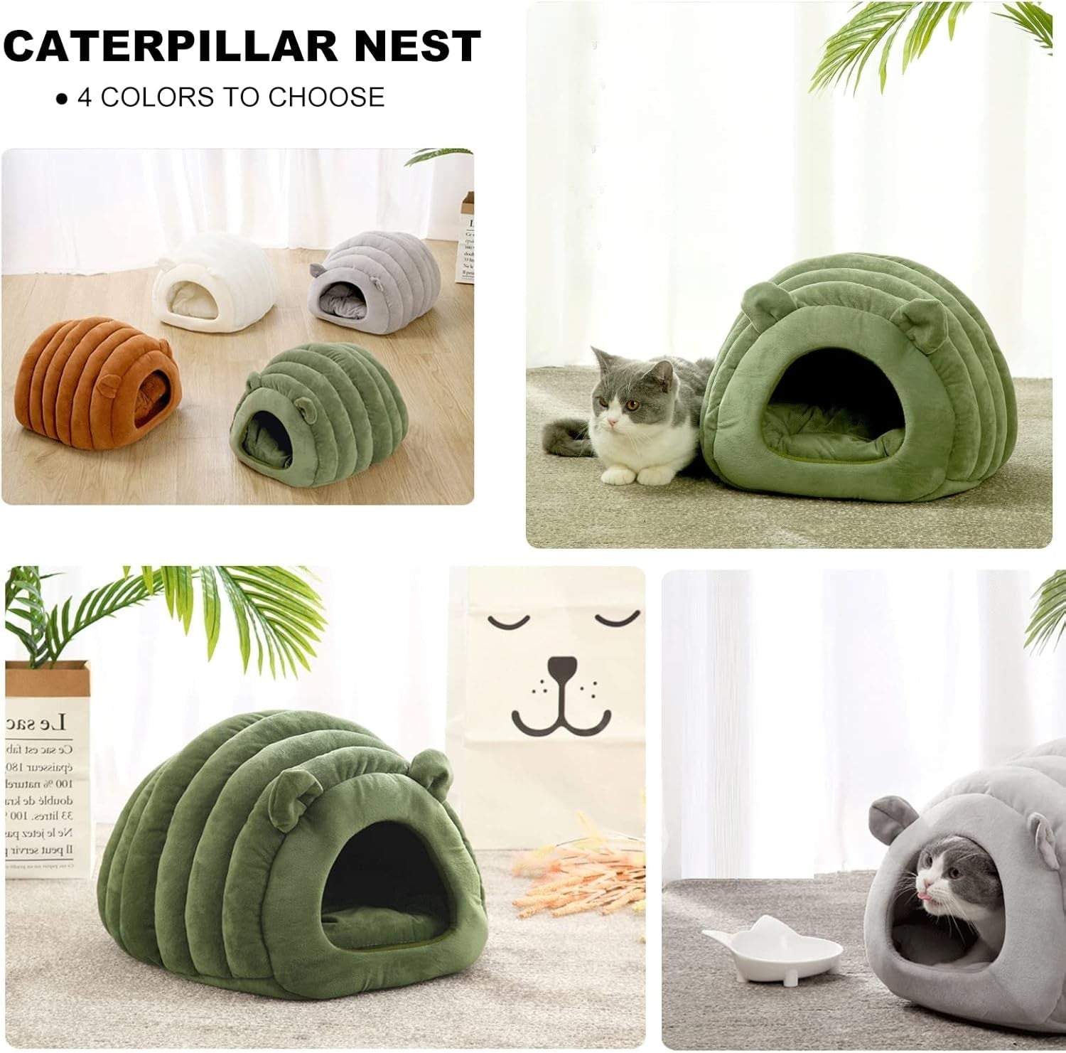 Cat Cave Bed 2 in 1 Semi Closed Pet House Soft Sleeping Bag Anti Slip