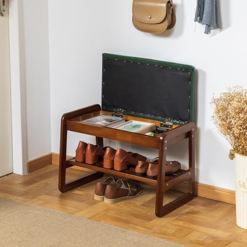 Entryway Shoe Bench with Flip-Top Storage & Cushion, 2-Tier Organizer