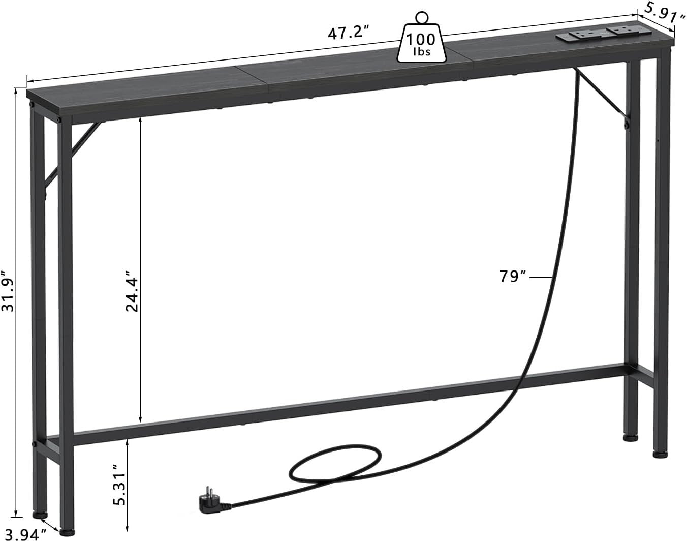Slim Console Table with USB Ports & Charging Station, Space-Saving Design