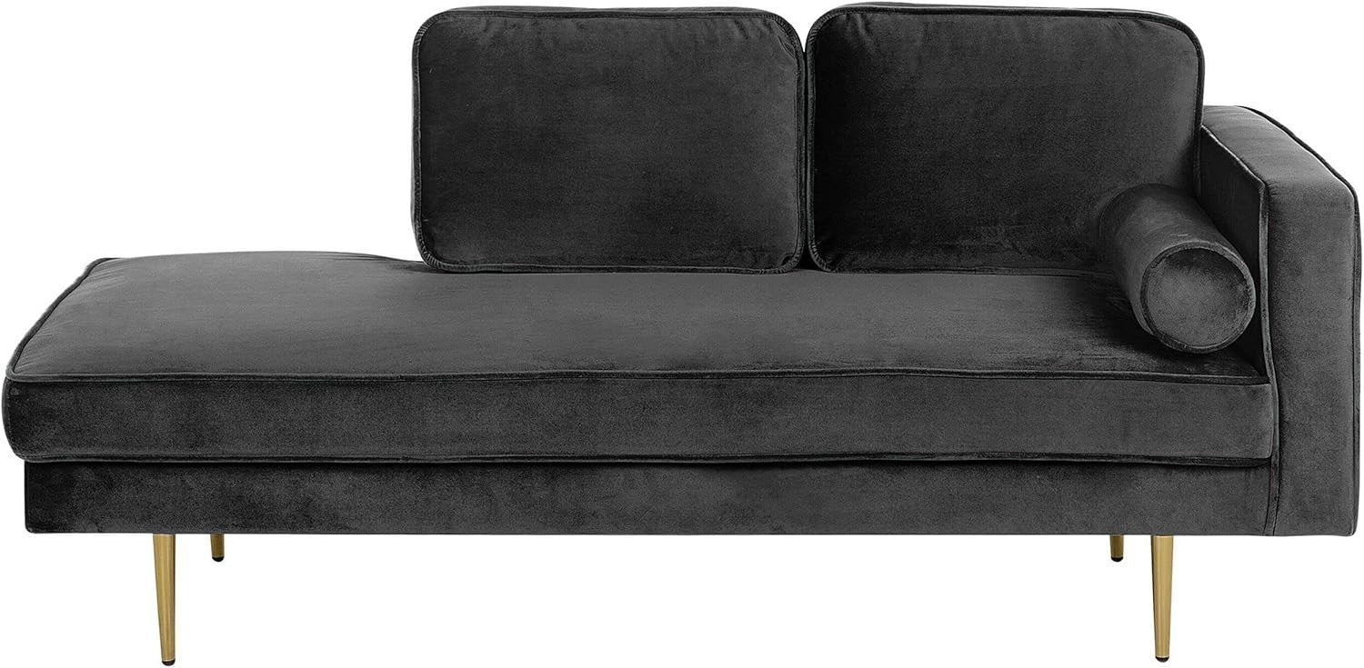 Black Velvet Glam Chaise Lounge Gold Legs Compact Stylish Reading Seat