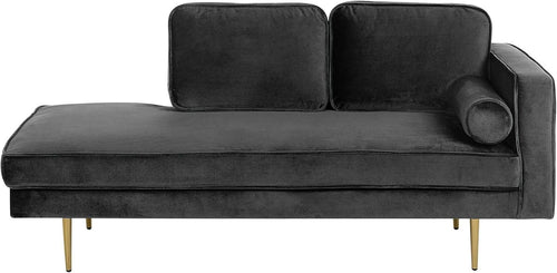 Black Velvet Glam Chaise Lounge Gold Legs Compact Stylish Reading Seat