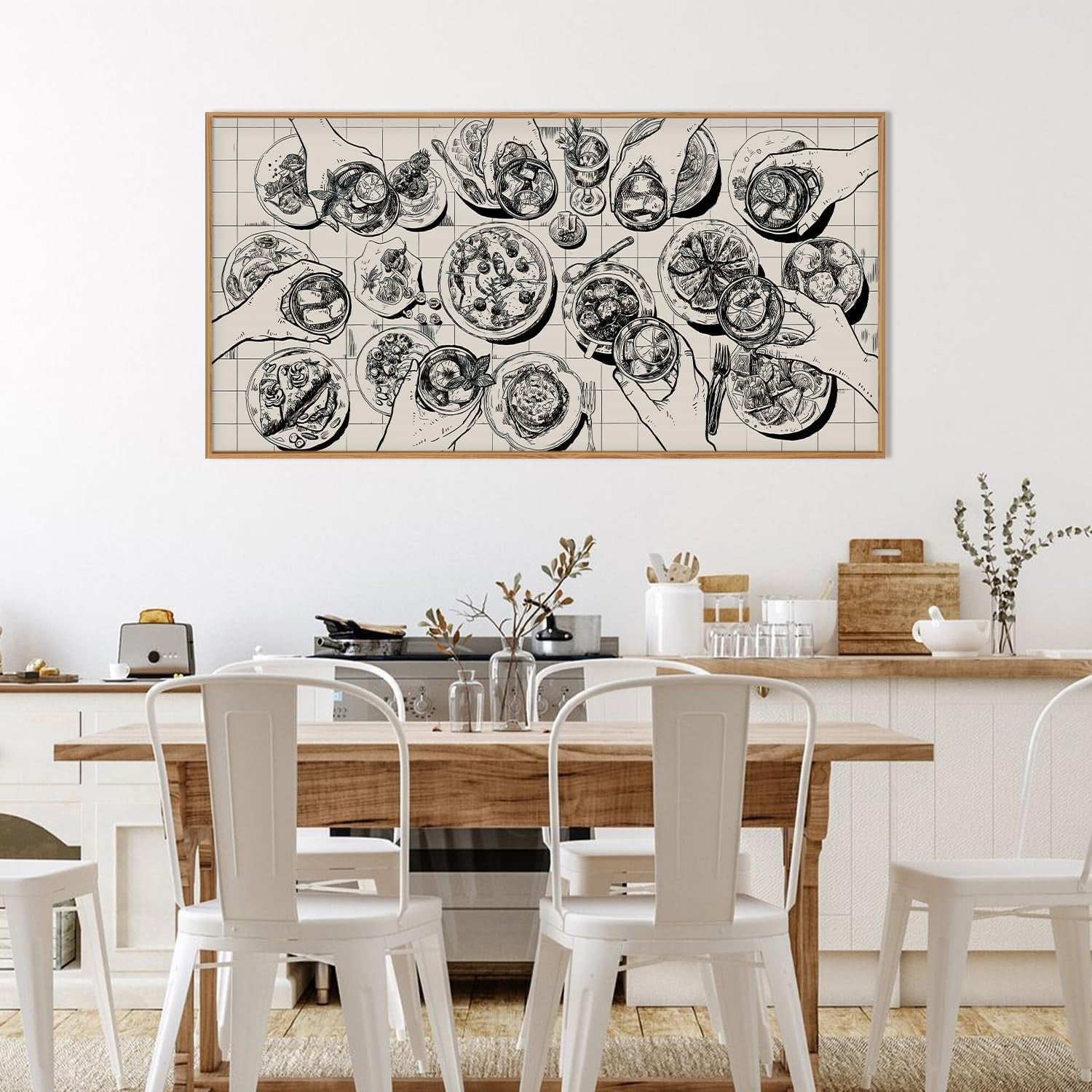 Black White Food Sketch Canvas Wall Art Retro Kitchen Dining Room Print 20x40