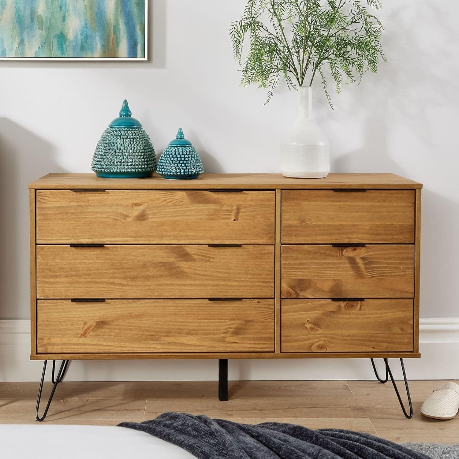 Industrial 6 Drawer Chest Pine Wood Storage Sideboard Cabinet Unit