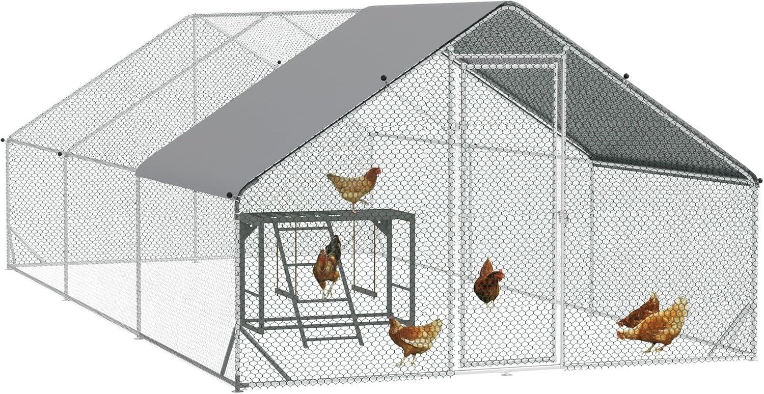 Walk In Chicken Run 3x6m Galvanised Coop with Cover & Shelf