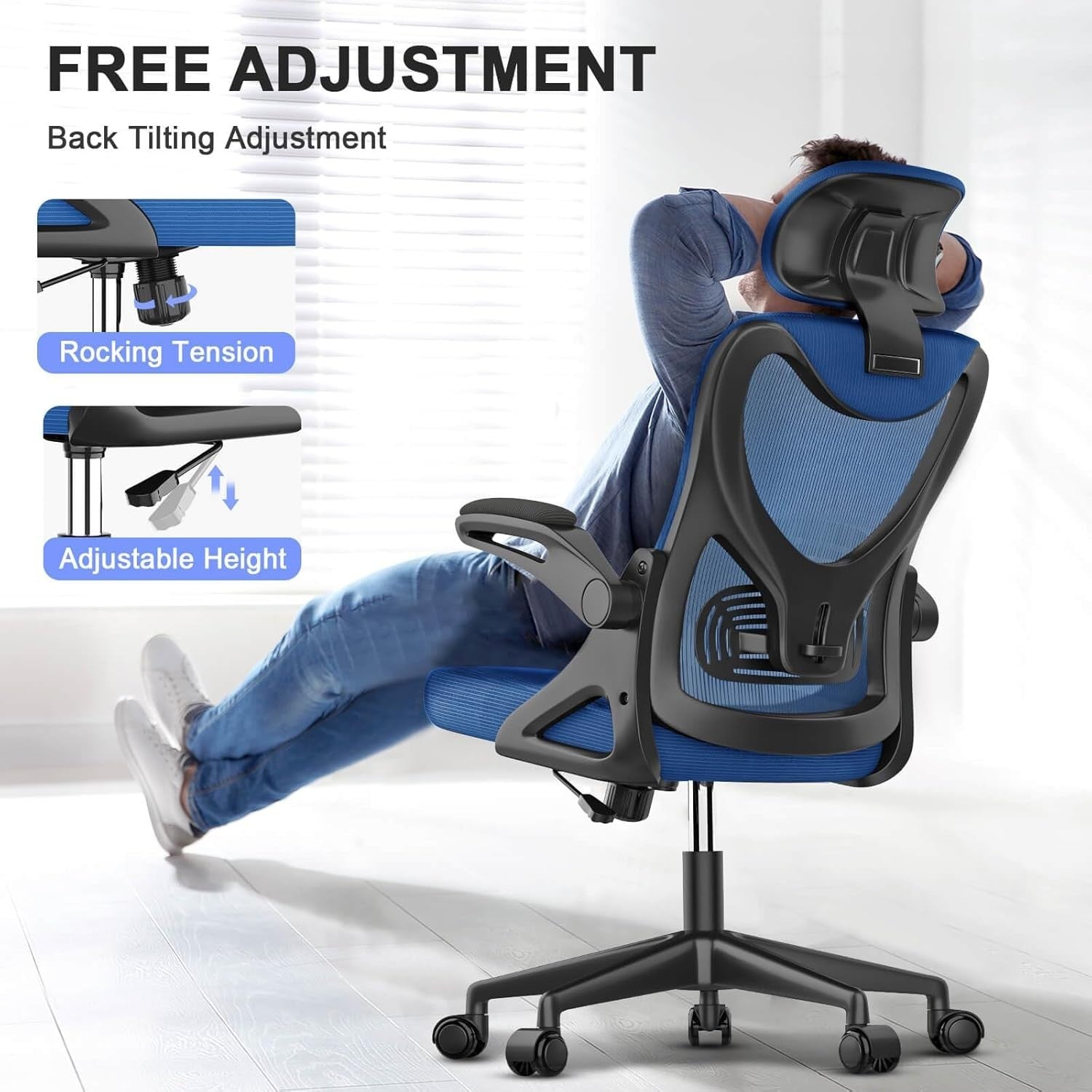 Ergonomic Mesh Office Chair High Back Swivel Desk Chair Flip-Up Arms Adjustable