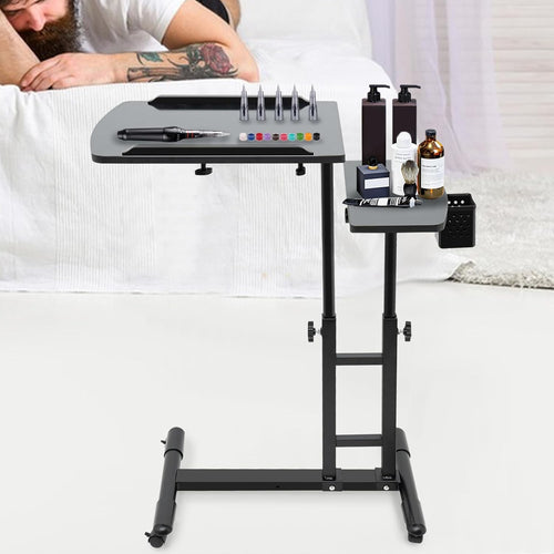 Adjustable Tattoo Tray Rolling Workstation 57.5–90cm Dual Workbench Stand