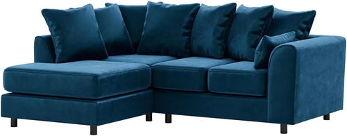Blue L-Shaped 3+2 Seater Corner Sofa - Plush Fabric Modular Couch (Left Hand)