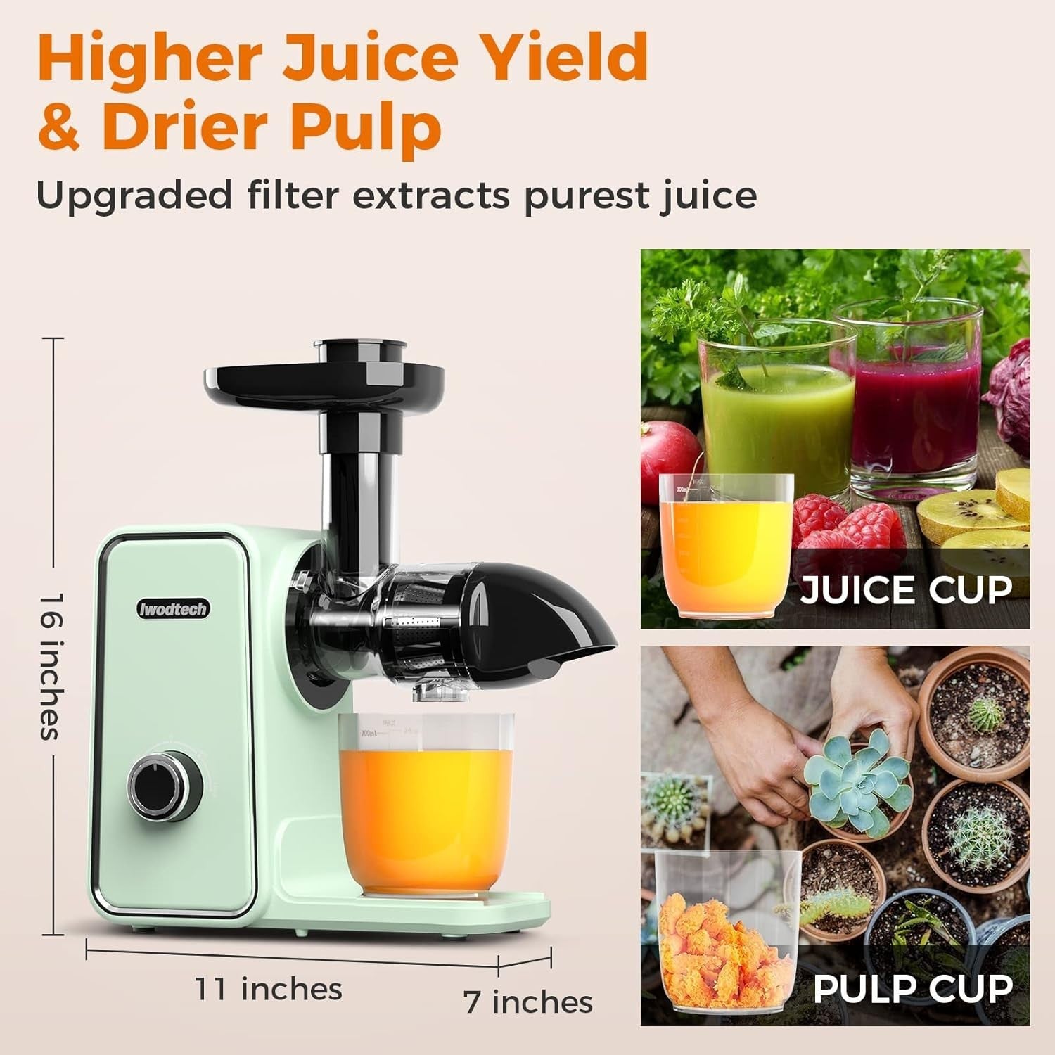 Cold Press Juicer Slow Masticating 2 Speed Quiet Easy Clean BPA Free