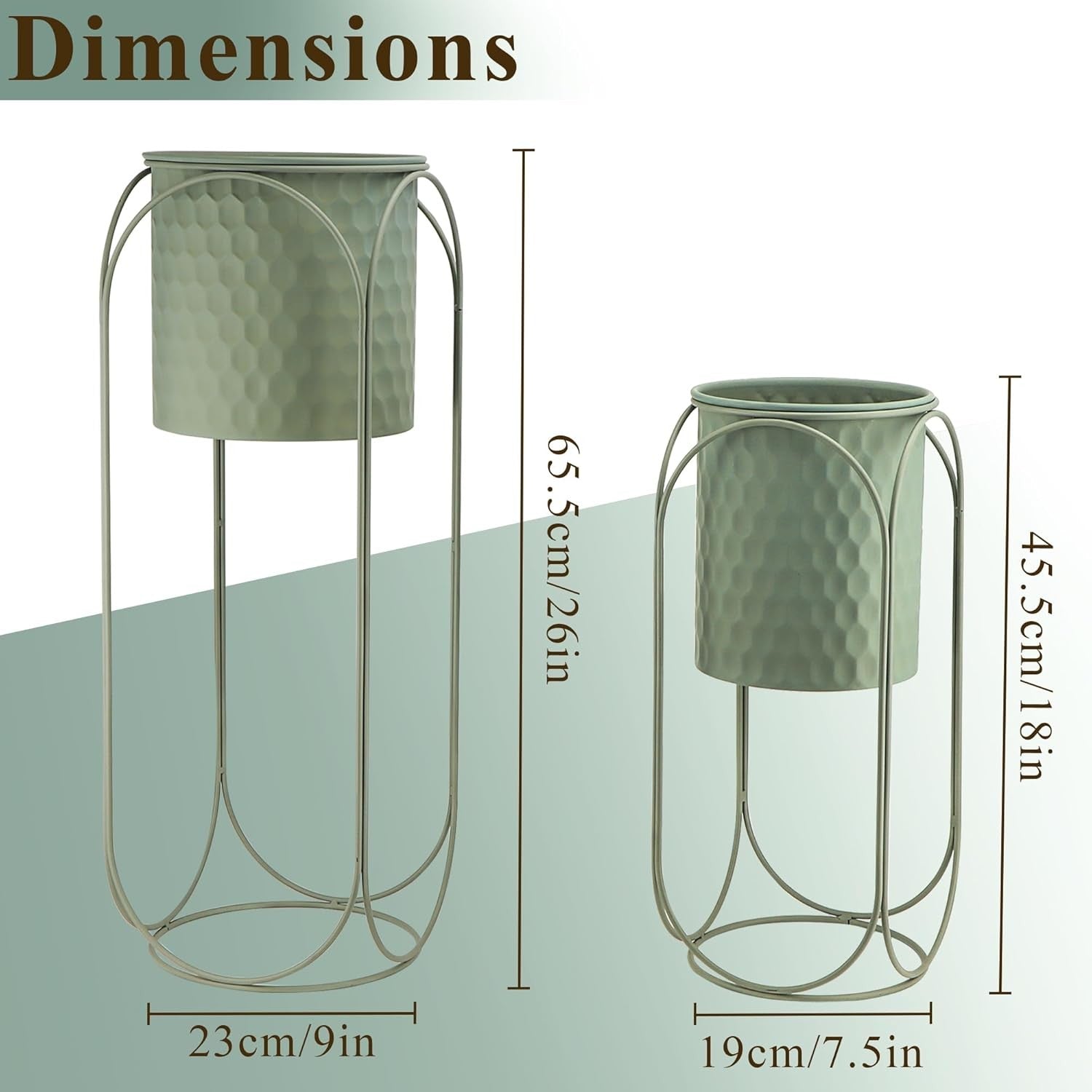 Set of 2 Tall Metal Plant Stands Indoor Outdoor Modern Flower Pots Green Decor